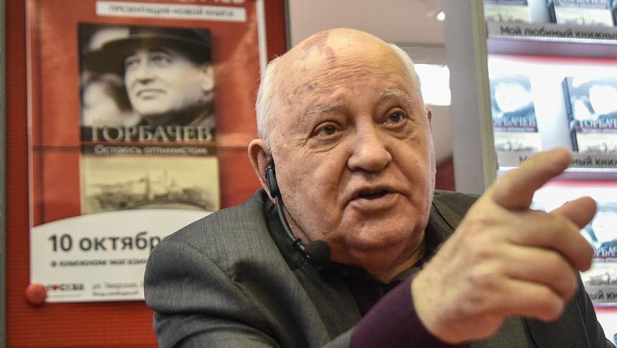 Former head of the USSR Mikhail Gorbachev speaks during the presentation of his book