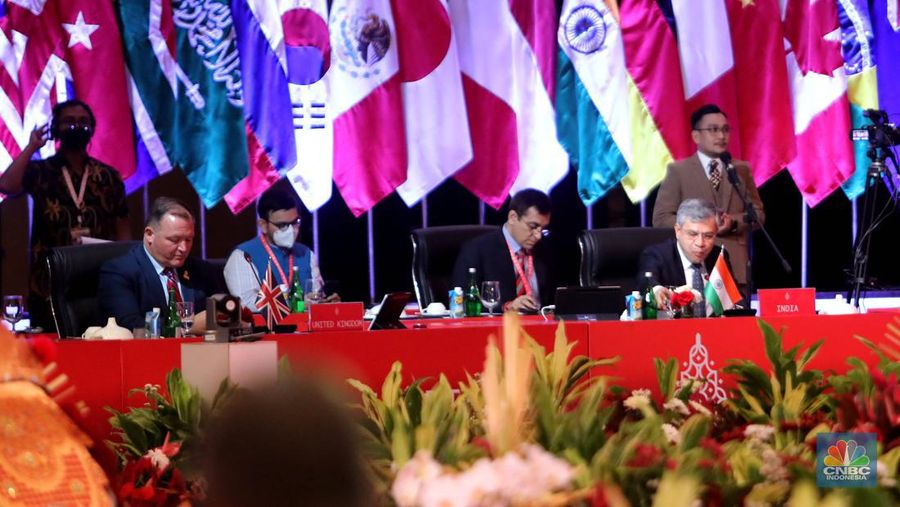 Suasana pertemuan keempat Digital Economy Working Grop (4th DEWG) Presidensi G20 Indonesia di Nusa Dua, Bali, Kamis (1/9/2022). (CNBC Indonesia/Muhammad Sabki)
