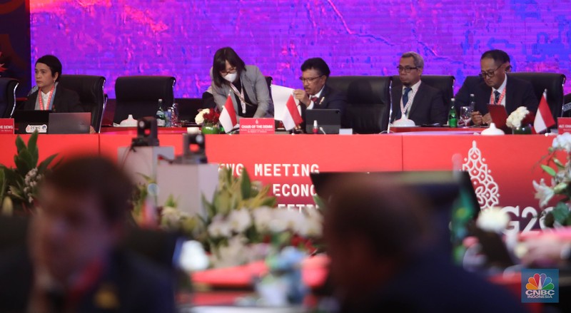 Suasana pertemuan keempat Digital Economy Working Grop (4th DEWG) Presidensi G20 Indonesia di Nusa Dua, Bali, Kamis (1/9/2022). (CNBC Indonesia/Muhammad Sabki)
