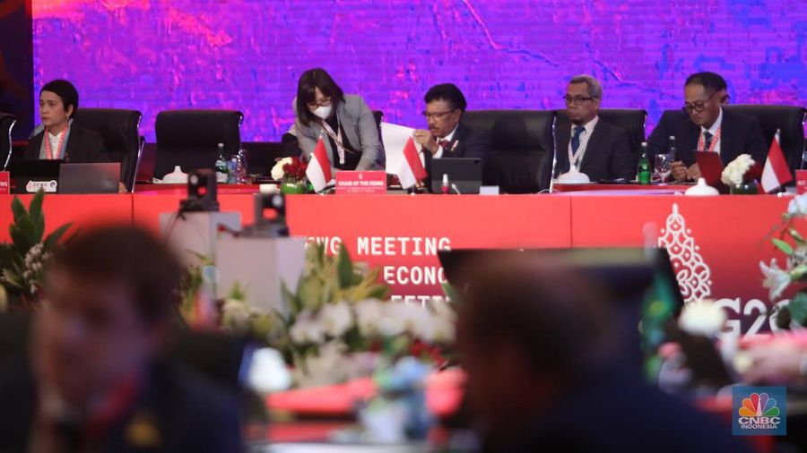 Suasana pertemuan keempat Digital Economy Working Grop (4th DEWG) Presidensi G20 Indonesia di Nusa Dua, Bali, Kamis (1/9/2022). (CNBC Indonesia/Muhammad Sabki)