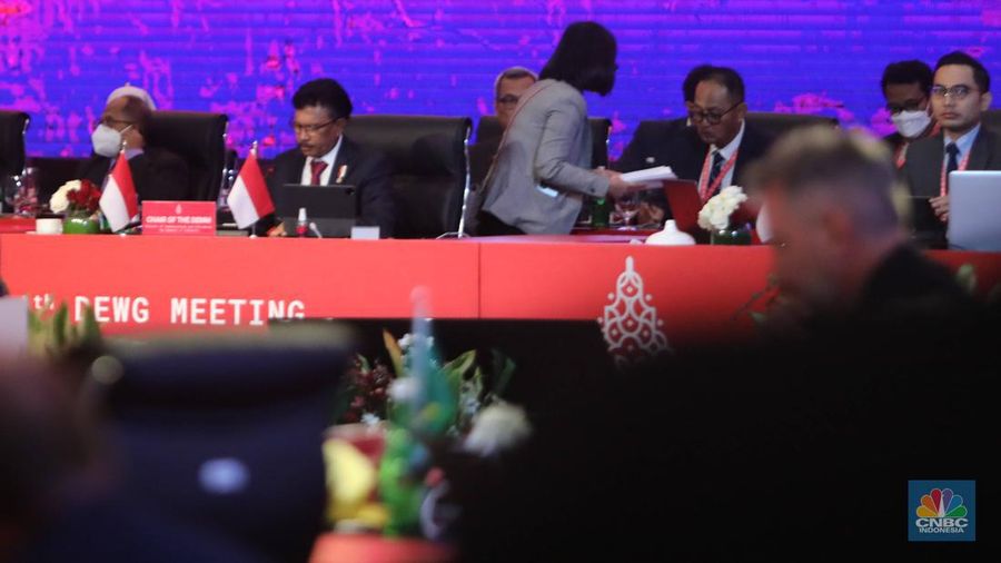 Suasana pertemuan keempat Digital Economy Working Grop (4th DEWG) Presidensi G20 Indonesia di Nusa Dua, Bali, Kamis (1/9/2022). (CNBC Indonesia/Muhammad Sabki)