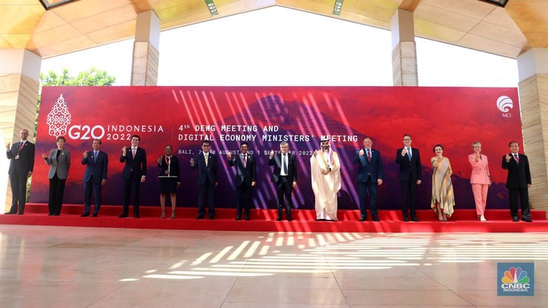 Suasana pertemuan keempat Digital Economy Working Grop (4th DEWG) Presidensi G20 Indonesia di Nusa Dua, Bali, Kamis (1/9/2022). (CNBC Indonesia/Muhammad Sabki)