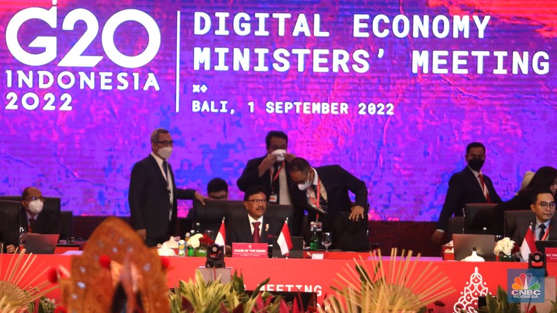 Suasana pertemuan keempat Digital Economy Working Grop (4th DEWG) Presidensi G20 Indonesia di Nusa Dua, Bali, Kamis (1/9/2022). (CNBC Indonesia/Muhammad Sabki)