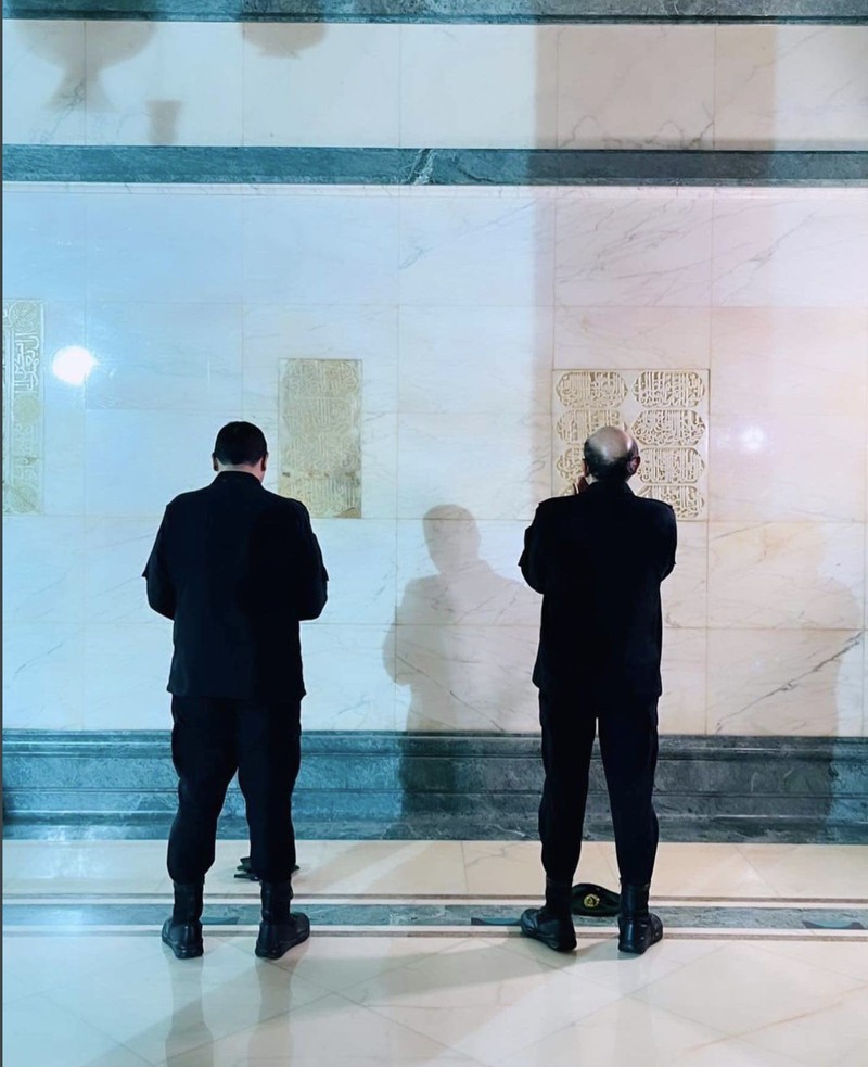 This picture taken on July 6, 2022 shows a close-up view of the Kiswa, the cloth used to cover the Kaaba, and the Kaaba's gold doors underneath, at the Grand Mosque in the Muslim holy city of Mecca during the annual Hajj pilgrimage. - One million fully vaccinated Muslims, including 850,000 from abroad, are allowed at this year's hajj in the city of Mecca, a big rise after two years of drastically curtailed numbers due to policies to stop the spread of infection. (Photo by AFP) (Photo by -/AFP via Getty Images)