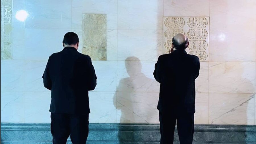 This picture taken on July 6, 2022 shows a close-up view of the Kiswa, the cloth used to cover the Kaaba, and the Kaaba's gold doors underneath, at the Grand Mosque in the Muslim holy city of Mecca during the annual Hajj pilgrimage. - One million fully vaccinated Muslims, including 850,000 from abroad, are allowed at this year's hajj in the city of Mecca, a big rise after two years of drastically curtailed numbers due to policies to stop the spread of infection. (Photo by AFP) (Photo by -/AFP via Getty Images)