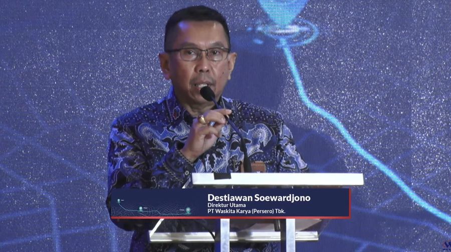 Direktur Utama Wakita Karya Destiawan Soewardjono Saat Penyelesaian Transaksi Ruas Tol Kanci - Pejagan dan Pejagan - Pemalang antara INA dan WTR. (Tangkapan Layar via Youtube Waskita Karya)