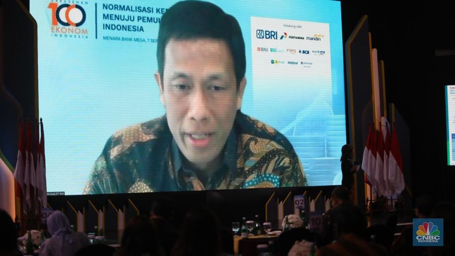 Dirut PT Sarana Multi Infrastruktur Edwin Syahruzad di acara Sarasehan 100 Ekonom. (CNBC indonesia/Andrean Kristianto)