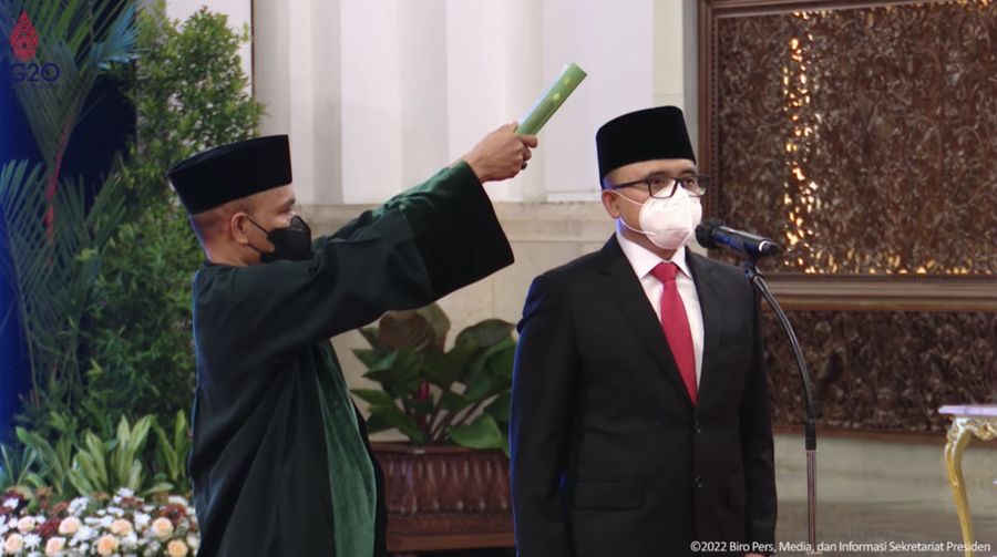 Jokowi saat mengikuti Pelantikan Menteri PANRB Sisa Masa Tahun Jabatan 2019-2022 dan Anggota DKPP, 7 September 2022