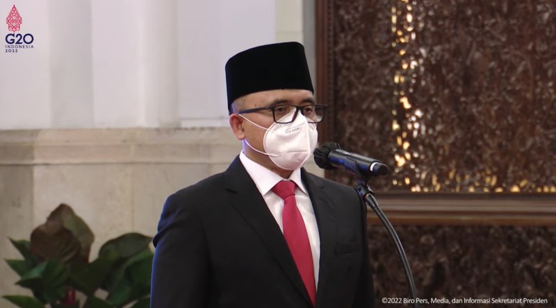 Jokowi saat mengikuti Pelantikan Menteri PANRB Sisa Masa Tahun Jabatan 2019-2022 dan Anggota DKPP, 7 September 2022