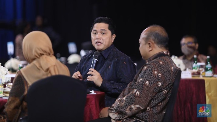 Menteri BUMN Erick Thohir di acara Sarasehan 100 Ekonom. (CNBC indonesia/Andrean Kristianto) Menteri BUMN Erick Thohir di acara Sarasehan 100 Ekonom. (CNBC indonesia/Andrean Kristianto)