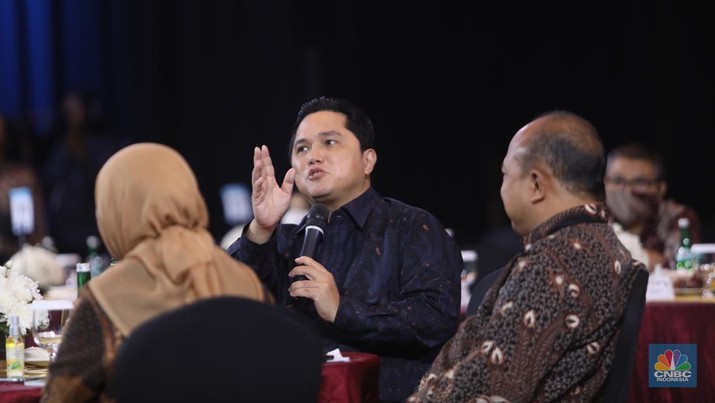 Menteri BUMN Erick Thohir di acara Sarasehan 100 Ekonom. (CNBC indonesia/Andrean Kristianto) Menteri BUMN Erick Thohir di acara Sarasehan 100 Ekonom. (CNBC indonesia/Andrean Kristianto)