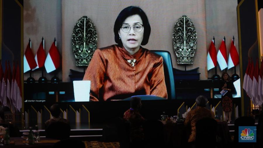 Menteri Keuangan Sri Mulyani di acara Sarasehan 100 Ekonom. (CNBC indonesia/Andrean Kristianto)