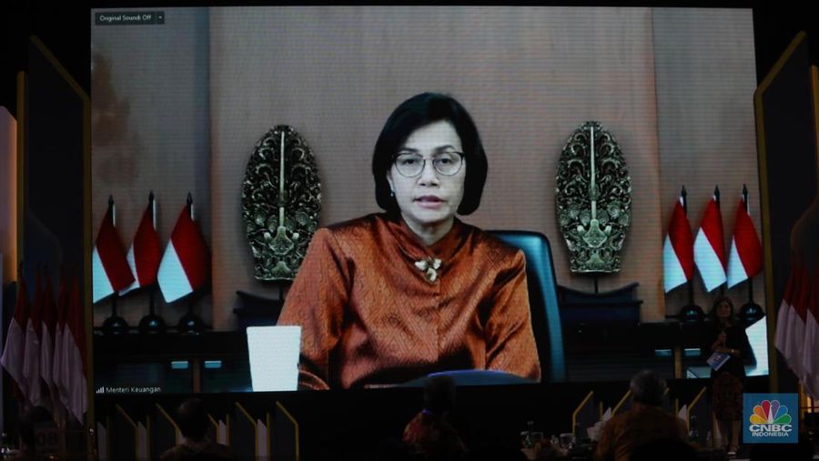 Menteri Keuangan Sri Mulyani di acara Sarasehan 100 Ekonom. (CNBC indonesia/Andrean Kristianto)