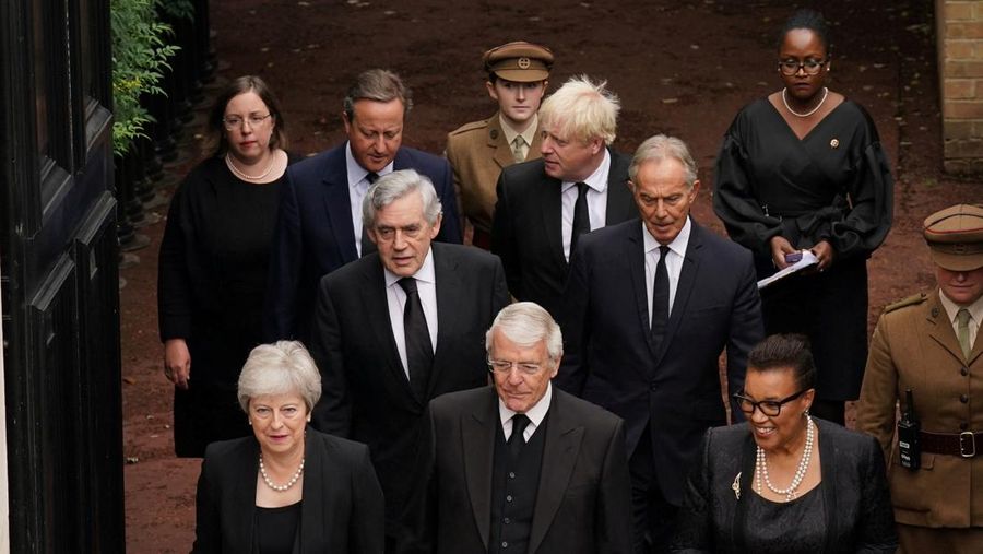 From left, Britain's Prince William, Camilla, the Queen Consort, King Charles III and Lord President of the Council Penny Mordaunt, before Privy Council members in the Throne Room during the Accession Council at St James's Palace, London, Saturday, Sept. 10, 2022, where King Charles III is formally proclaimed monarch. (Jonathan Brady/Pool Photo via AP)