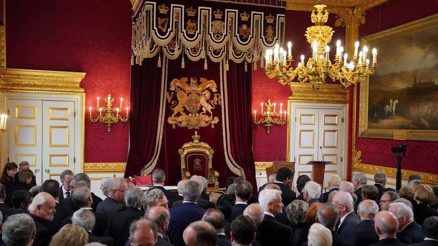 Members of the Privy Council gather in the Throne Room for stage two of the Accession Council ceremony at St James's Palace, where King Charles III is proclaimed Britain's new monarch, following the death of Queen Elizabeth II, in London, Britain September 10, 2022.  Jonathan Brady/Pool via REUTERS