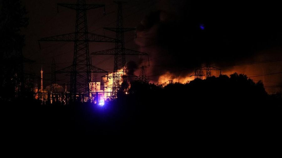 A view shows a burning 5th thermal power plant hit by a Russian missile strike, amid Russia's attack on Ukraine, in Kharkiv, Ukraine September 11, 2022. REUTERS/Gleb Garanish