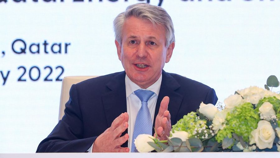Shells CEO Ben van Beurden speaks during a signing ceremony at QatarEnergy headquarters in Doha, on July 5, 2022. (Photo by KARIM JAAFAR / AFP) (Photo by KARIM JAAFAR/AFP via Getty Images)