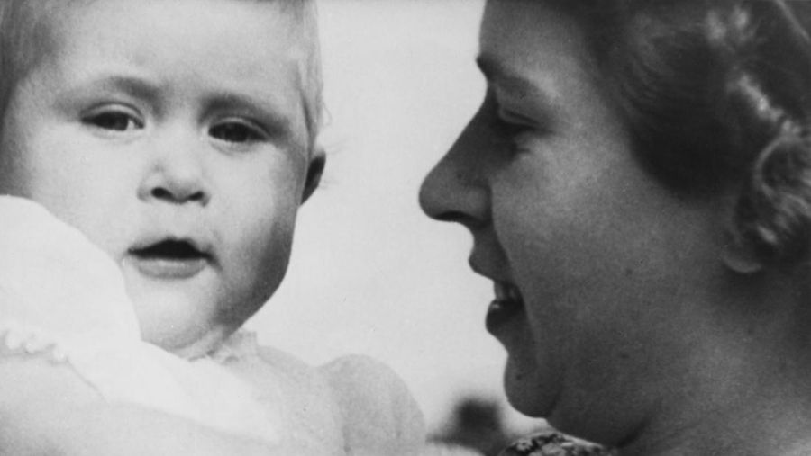 Princess Elizabeth (later Queen Elizabeth II) with her baby son Prince Charles, 1949. (Photo by Fox Photos/Hulton Archive/Getty Images)