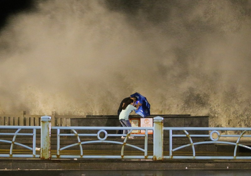 1423837503 ZHOUSHAN, CHINA - SEPTEMBER 14: Strong winds batter trees as Typhoon Muifa approaches Zhoushan on September 14, 2022 in Zhoushan, Zhejiang Province of China. Typhoon Muifa is expected to make landfall on the coast of Zhoushan on Wednesday night. (Photo by Wang Gang/China News Service via Getty Images)