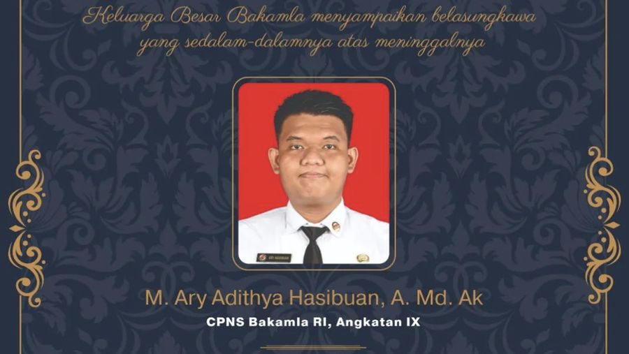 Jakarta, 19 September 2022 (Bakamla RI/Indonesian Coast Guard) Segenap keluarga besar Bakamla RI berduka cita atas meninggalnya Muhammad Ary Adithya Hasibuan. Ary, sapaan akrabnya, merupakan salah satu personel Bakamla RI yang sedang menempuh Coast Guard Basic Training (CGBT). (Tangkapan layar Instagram @bakamla_ri)