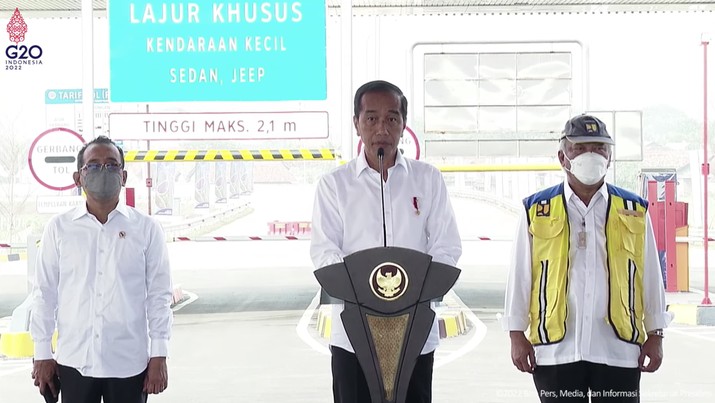 Peresmian Jalan Tol Cibitung – Cilincing dan Serpong – Balaraja Seksi I, 20 September 2022. (Tangkapan layar Youtube Setpres RI) Peresmian Jalan Tol Cibitung – Cilincing dan Serpong – Balaraja Seksi I, 20 September 2022. (Tangkapan layar Youtube Setpres RI)