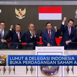 Luhut & Delegasi RI Buka Perdagangan Saham AS