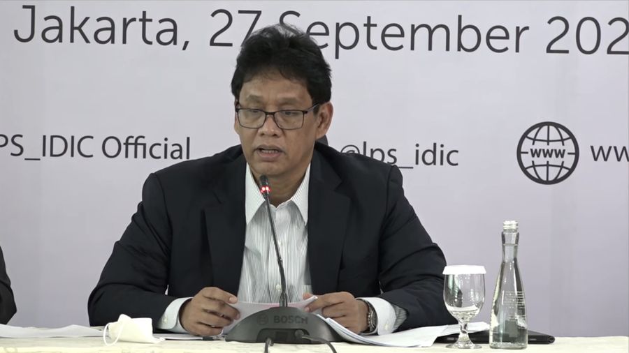Ketua Dewan Komisioner Lembaga Penjamin Simpanan (LPS) Purbaya Yudhi Sadewa  Saat Konfrensi Pers Mengenai Penetapan Tingkat Bunga Penjaminan LPS. (Tangkapan Layar Yiutube LPS)