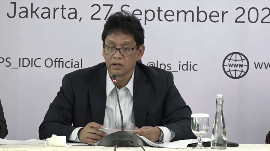 Ketua Dewan Komisioner Lembaga Penjamin Simpanan (LPS) Purbaya Yudhi Sadewa Saat Konfrensi Pers Mengenai Penetapan Tingkat Bunga Penjaminan LPS. (Tangkapan Layar Yiutube LPS)