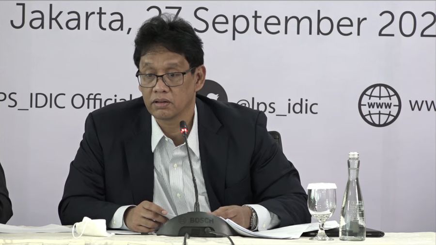 Ketua Dewan Komisioner Lembaga Penjamin Simpanan (LPS) Purbaya Yudhi Sadewa Saat Konfrensi Pers Mengenai Penetapan Tingkat Bunga Penjaminan LPS. (Tangkapan Layar Yiutube LPS)