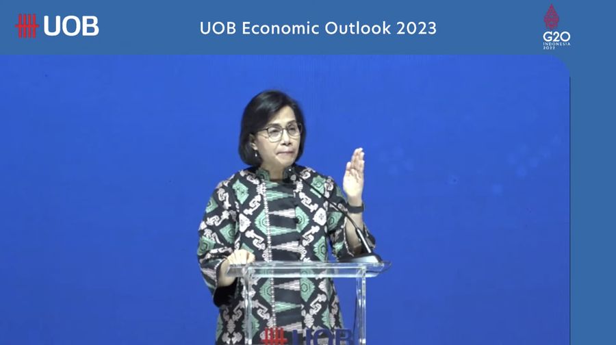Menteri Keuangan Sri Mulyani dalam acara UOB Economic Outlook 2023 (Tangkapan layar youtube UOB Indonesia)