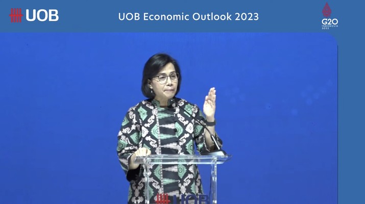 Menteri Keuangan Sri Mulyani dalam acara UOB Economic Outlook 2023 (Tangkapan layar youtube UOB Indonesia)
