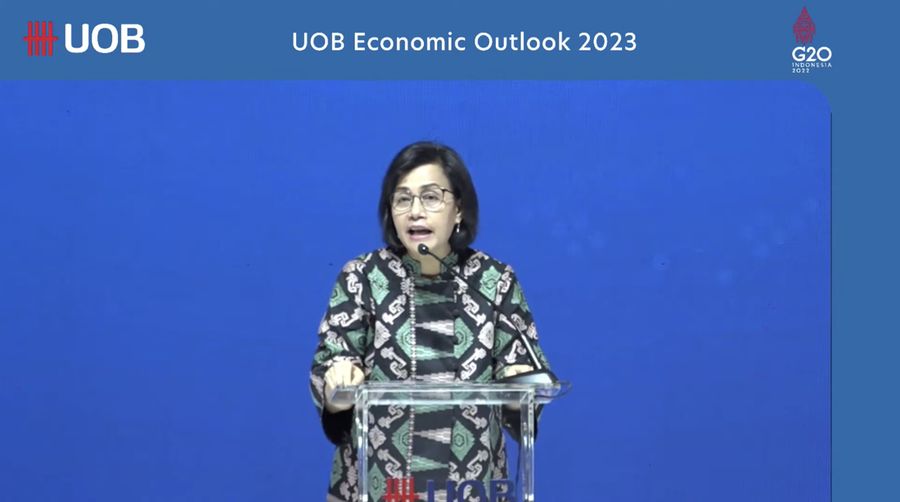 Menteri Keuangan Sri Mulyani dalam acara UOB Economic Outlook 2023 (Tangkapan layar youtube UOB Indonesia)