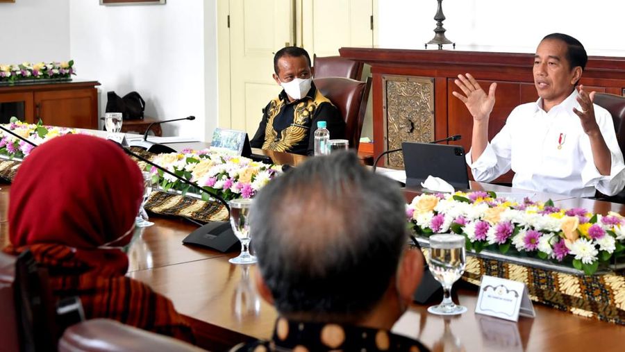 Presiden Joko Widodo menerima Majelis Nasional Korps Alumni Himpunan Mahasiswa Islam (KAHMI) di Istana Kepresidenan Bogor, Jawa Barat, pada Jumat, 30 September 2022. (Foto: Rusman - Biro Pers Sekretariat Presiden)