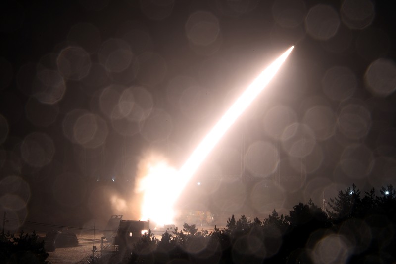 NORTHKOREA-MISSILES/ A surface-to-surface missile is fired into the sea off the east coast in this handout picture provided by the Defense Ministry, South Korea, October 5, 2022. South Korean Defense Ministry/Handout via REUTERS ATTENTION EDITORS - THIS IMAGE HAS BEEN SUPPLIED BY A THIRD PARTY.