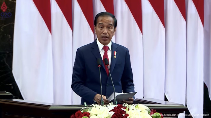 Presiden RI Jokowi, Pembukaan Sidang The 8th G20 Parliamentary Speakers' Summit, Jakarta, 6 Oktober 2022. (Tangkapan Layar Youtube) Presiden RI Jokowi, Pembukaan Sidang The 8th G20 Parliamentary Speakers' Summit, Jakarta, 6 Oktober 2022. (Tangkapan Layar Youtube)