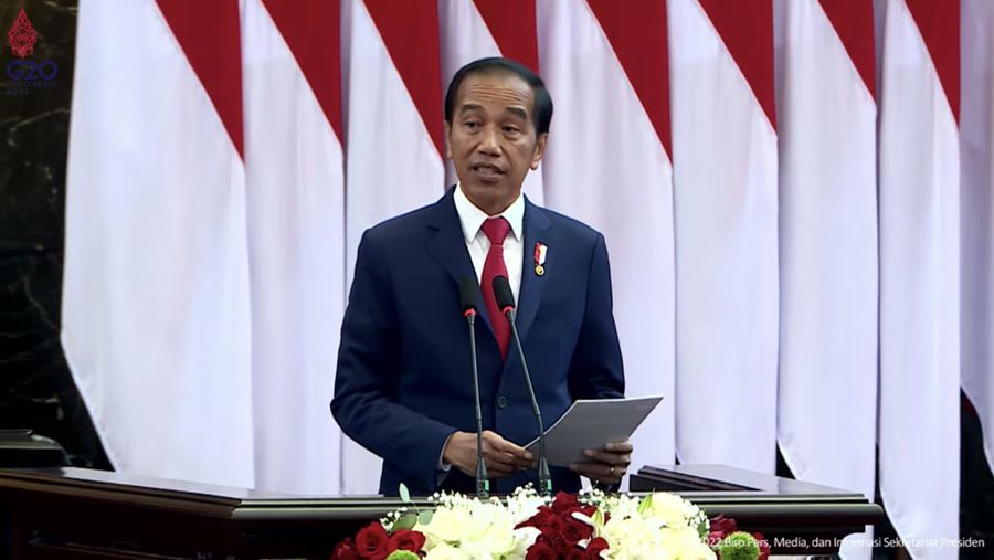 Presiden RI Jokowi, Pembukaan Sidang The 8th G20 Parliamentary Speakers' Summit, Jakarta, 6 Oktober 2022. (Tangkapan Layar Youtube)