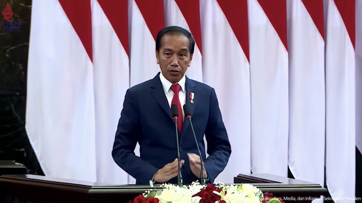 Presiden RI Jokowi, Pembukaan Sidang The 8th G20 Parliamentary Speakers' Summit, Jakarta, 6 Oktober 2022. (Tangkapan Layar Youtube)