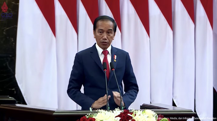 Presiden RI Jokowi, Pembukaan Sidang The 8th G20 Parliamentary Speakers' Summit, Jakarta, 6 Oktober 2022. (Tangkapan Layar Youtube) Presiden RI Jokowi, Pembukaan Sidang The 8th G20 Parliamentary Speakers' Summit, Jakarta, 6 Oktober 2022. (Tangkapan Layar Youtube)