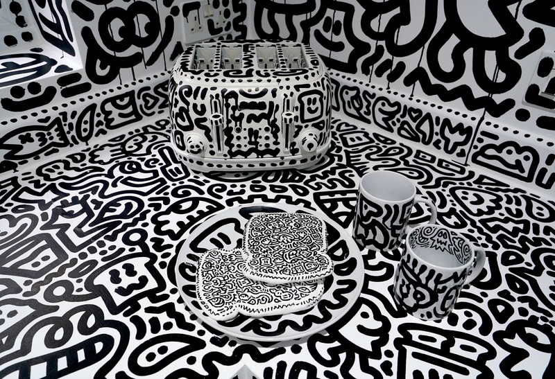 A view of the outside of British artists' Sam Cox, aka Mr Doodle, as he reveals the Doodle House, a twelve-room mansion at Tenterden, in Kent, which has been covered, inside and out in the artist's trademark monochrome, cartoonish hand-drawn doodles. Picture date: Monday October 3, 2022. (Photo by Gareth Fuller/PA Images via Getty Images)