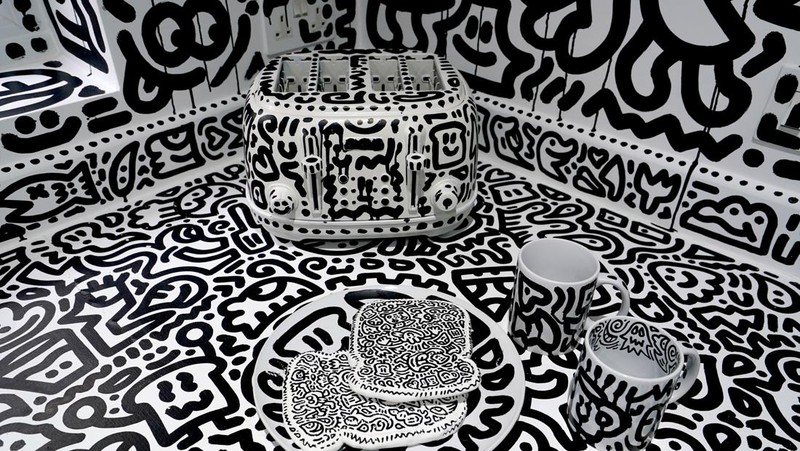 A view of the outside of British artists' Sam Cox, aka Mr Doodle, as he reveals the Doodle House, a twelve-room mansion at Tenterden, in Kent, which has been covered, inside and out in the artist's trademark monochrome, cartoonish hand-drawn doodles. Picture date: Monday October 3, 2022. (Photo by Gareth Fuller/PA Images via Getty Images)