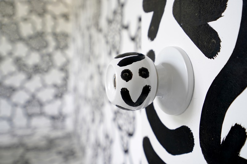A view of the outside of British artists' Sam Cox, aka Mr Doodle, as he reveals the Doodle House, a twelve-room mansion at Tenterden, in Kent, which has been covered, inside and out in the artist's trademark monochrome, cartoonish hand-drawn doodles. Picture date: Monday October 3, 2022. (Photo by Gareth Fuller/PA Images via Getty Images)