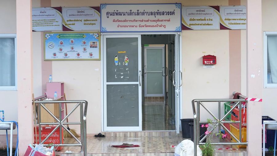 A day care center sits empty a day after it was attacked by a lone assailant in the town of Nongbua Lamphu, north eastern Thailand, early Friday, Oct. 7 , 2022. A former policeman facing a drug charge burst into a day care center in northeastern Thailand on Thursday, killing dozens of preschoolers and teachers before shooting more people as he fled in the deadliest rampage in the nation's history. (AP Photo/Sakchai Lalit)