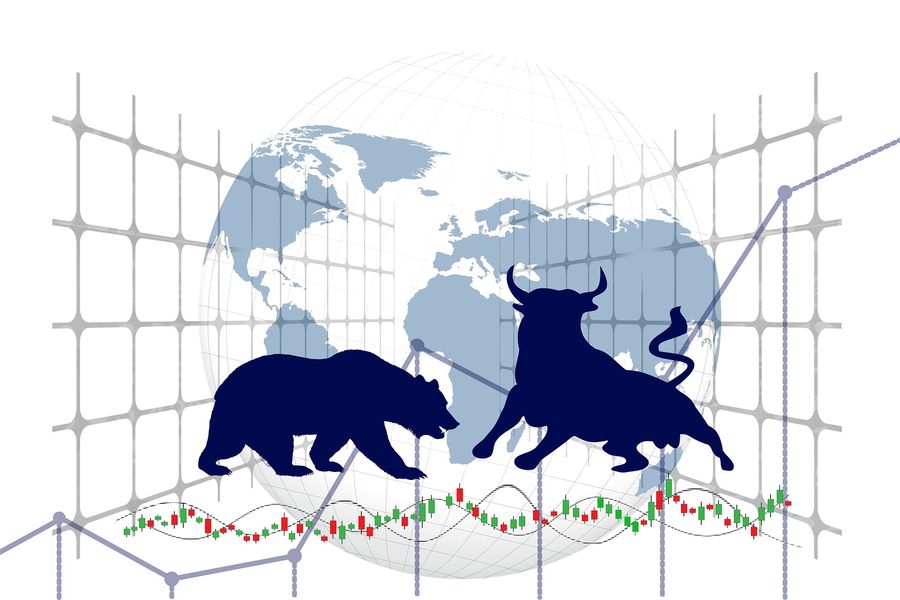 Ilustrasi bearish market vs bullish market