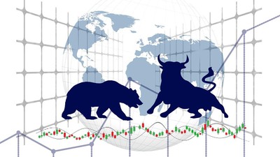 Ilustrasi bearish market vs bullish market