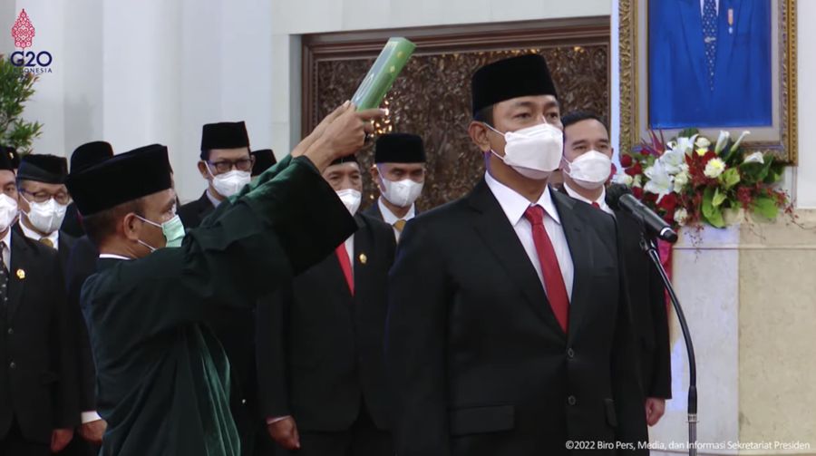 Pelantikan Kepala LKPP Masa Jabatan Tahun 2022-2027. (Tangkapan layar Youtube Setpres RI)