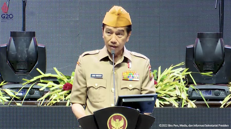 Sambutan Presiden Jokowi pada Peresmian Pembukaan Kongres XII LVRI dan Munas XI PIVERI Tahun 2022. (Tangkapan layar Youtube Setpres RI)