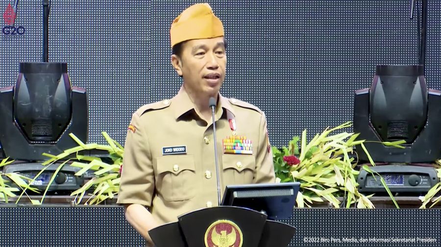 Sambutan Presiden Jokowi pada Peresmian Pembukaan Kongres XII LVRI dan Munas XI PIVERI Tahun 2022. (Tangkapan layar Youtube Setpres RI)