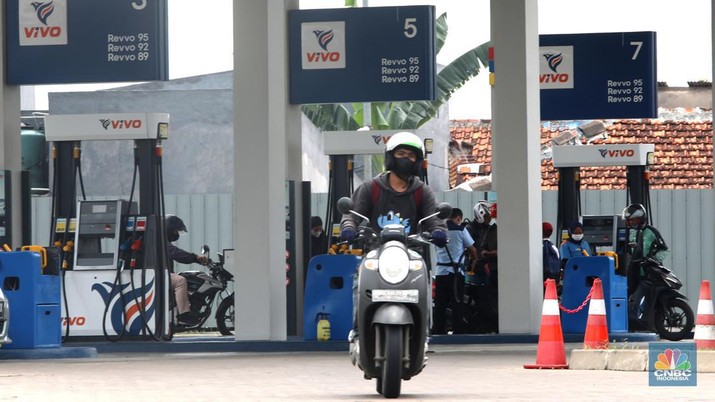 SPBU Vivo di kawasan Limo Depok, Jawa Barat, Selasa, (11/10/2022). (CNBC Indonesia/Muhammad Sabki)