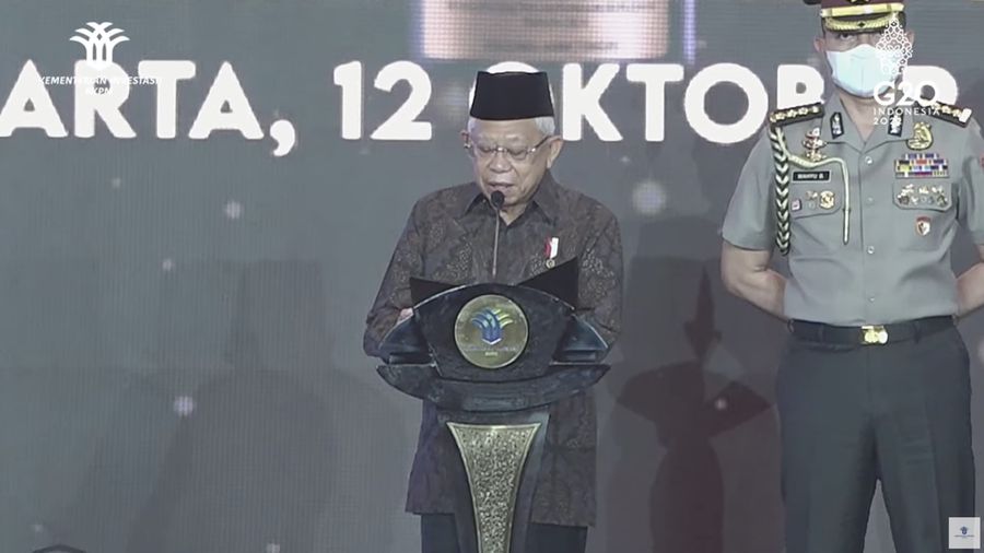 Wapres, Ma’ruf Amin dalam acara Anugerah Layanan Investasi (ALI) 2022 (Tangkapan layar Youtube Kementerian Investasi - BKPM)