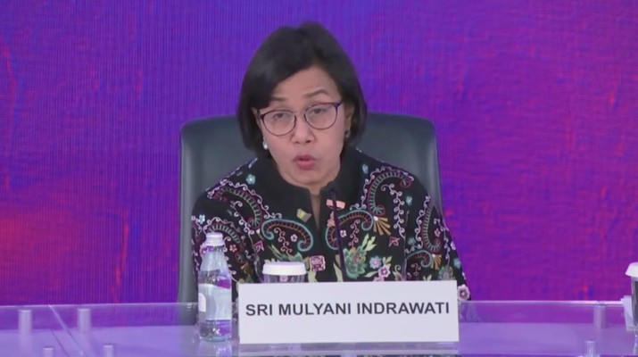 Menteri Keuangan Sri Mulyani dalam Acara Press Conference - 4th Finance Ministers and Central Bank Governors (FMCBG) Meeting. Menteri Keuangan Sri Mulyani dalam Acara Press Conference - 4th Finance Ministers and Central Bank Governors (FMCBG) Meeting. (Tangkapan Layar Youtube Bank Indonesia)